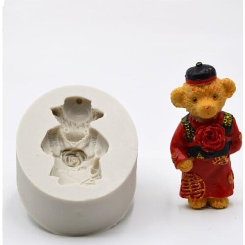 KLM Cute Bear with Chinese Bridegroom Suit Fondant Cake Decorating Silicone Mold Cake Mold Chocolate Cupcake Candy Mould
