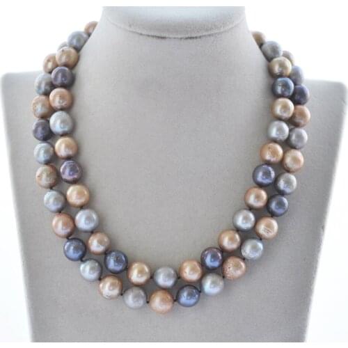 MCT·STAR Z10595 18"-33" 12mm Round Black Gray Champagne Edison Keshi Pearl Necklace