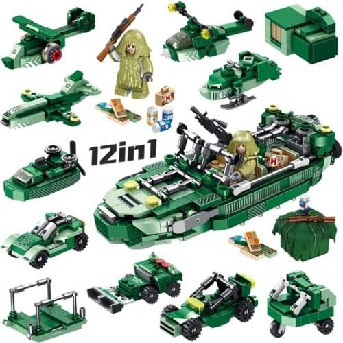 12in1 Assemble Military Series Pubg Lifeboat Building Blocks Educational Toys For Kids Bricks Children Gifts