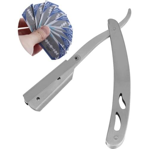 1Pcs Men Straight Barber Edge Razor Stainless Steel Folding Salon Shaving Knife Hair Removal Styling Tool Or 10-100Pcs Blades