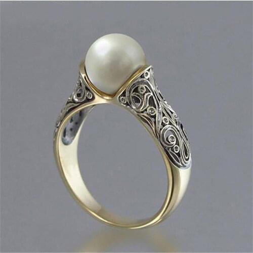 MFY Milangril Modyle Punk Vintage Flower Big Simulated Pearl Ring For Woman AnniversaryNew store specials