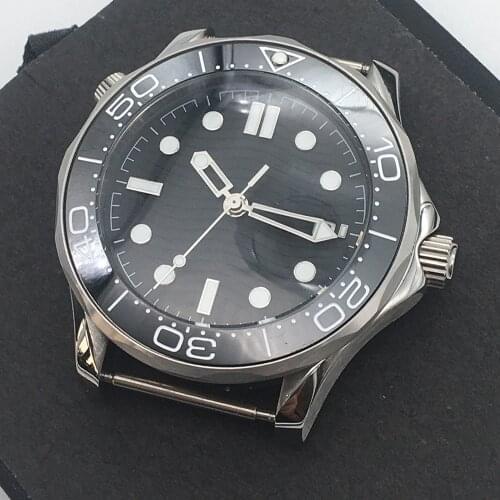 43mm mens watch mechanical automatic ceramic blue, black ring waterproof, no strap mens Watch
