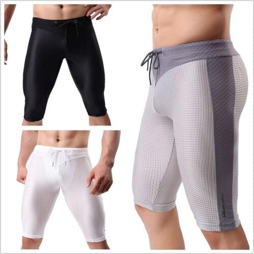 Mens Underwear Sexy Mesh Stitching Breathable Shorts Tights Men Sport Compression Pants Fitness Running Workout Training Pants