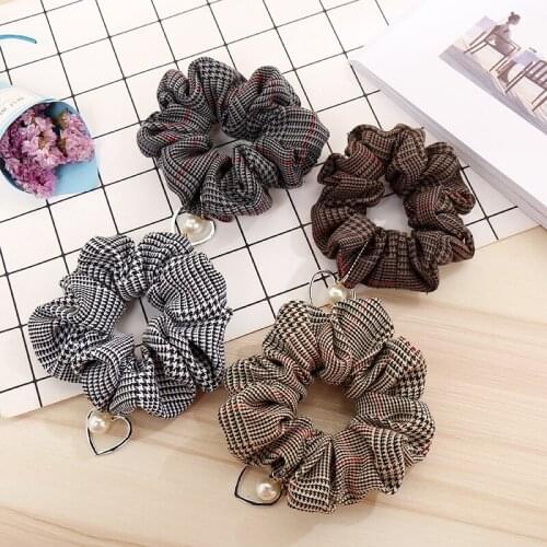 New arrival Fashion women pretty Plaid Hair bands hair Scrunchies with beads girls cute Hair Tie Accessories Ponytail Holder