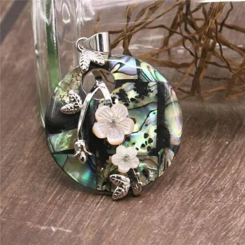 New Natural High Quality Round Shape Mosaic Flower Multicolor Abalone Shell Sweater Chain Accessories Pendant Y585 Free Shipping