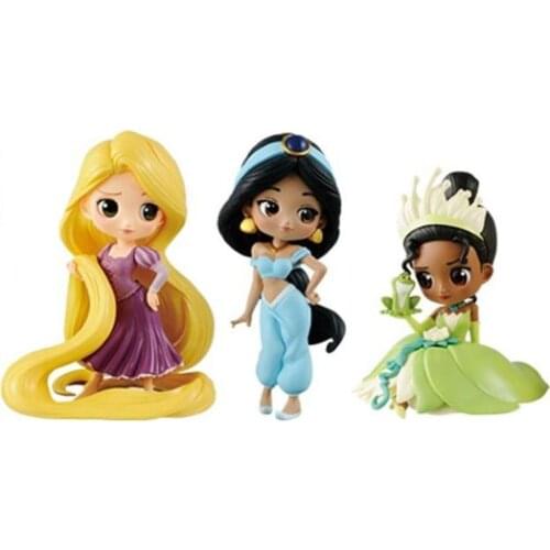 Original Disney Q Posket Princess Rapunzel Jasmine Tiana 3 Pack Characters Vol.5 Collection Cake Decor Kids Gift
