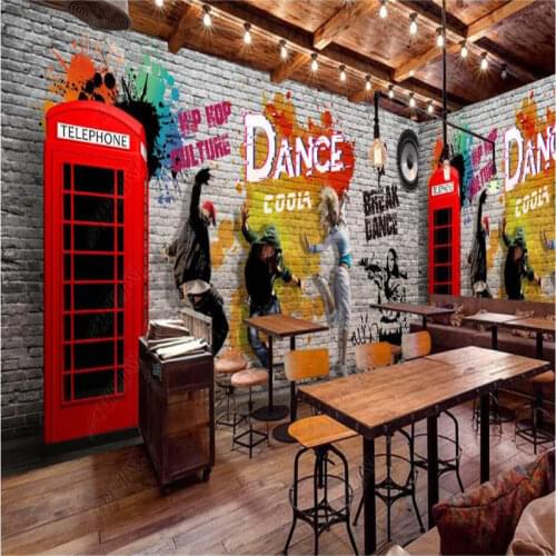 Custom Street Dance Brick Wall Paper 3D Hip-hop Street Dance Bar Club Dancing Studio Graffiti Background Mural Wallpaper 3D