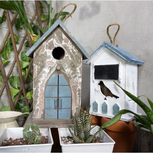 Shabby chic vintage handmade small wood crafts bird house ornaments