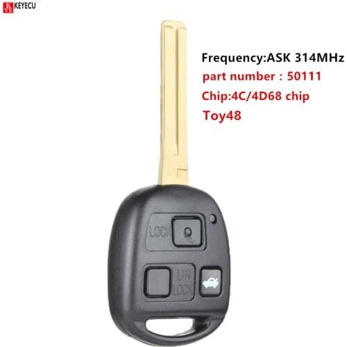 KEYECU Remote Car Key 3 Button ASK 314MHz 4C / 4D68 Chip Fob for Lexus LS430 2001 2002 2003 2004 2005 2006 P/N: 50111