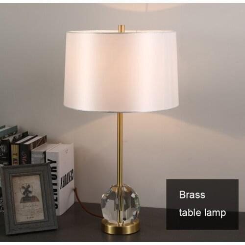 Luxury copper table lamp decorative crystal LED desk light for hotel family foyer bedside copper fabric table lamp