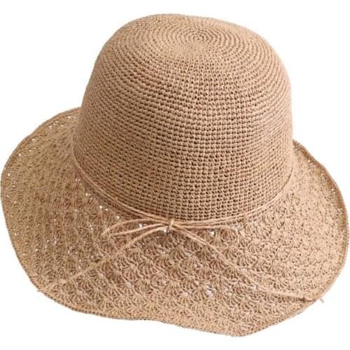 Hand Made Straw Sun Hat Women Korean Summer Outdoor Sunshade Cap Female Beach Seaside Sun Protection Foldable Casual Hats H7374