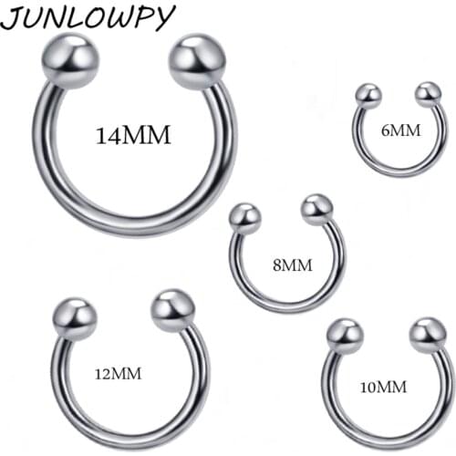 JUNLOWPY Silver Nose Piercing 100pcs 6-14mm mix Stainless steel eyebrow Labret bar Horseshoe Nose ring Body jewelry Tragus Ear