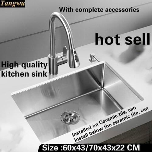 Tangwu Stylish and high-end kitchen sink thick food grade 304 stainless steel manual large single slot 60x43/70x43 cm