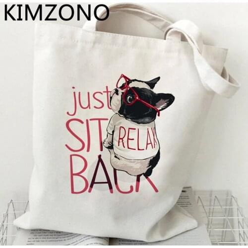 French Bulldog shopping bag grocery eco bolsas de tela canvas reusable bag reciclaje ecobag jute tote cabas
