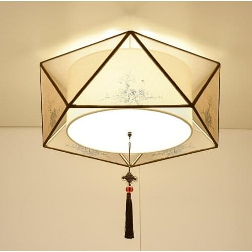 Creative Simple Square Living Room Lamp Cloth Cover Chinese Ceiling Lamp Hexagon Bedroom Hotel Club Corridor Porch Lamps