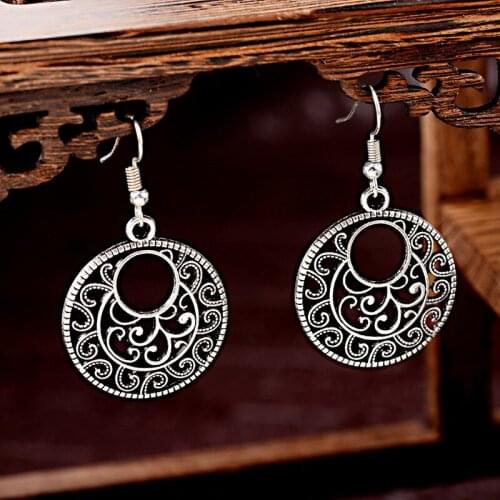 Vintage Tibet Silver Color Flower Drop Earrings For Ladies Jhumka Long Womens Dangles Earring Wedding Party Retro Jewelry