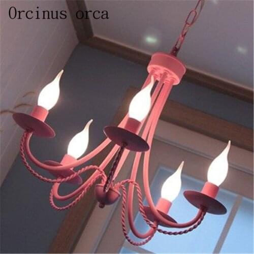 Iron Chandelier Korean style restaurant Candle Chandelier Nordic children bedroom lamps