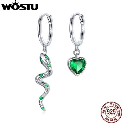 WOSTU Earrings 925 Sterling Silver Love of Snake Stud Earrings for Women Circle Fine Simple CZ Earrings Jewelry Brincos DXE1006