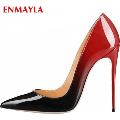 ENMAYLA Women Shoes Pointed Toe Party Basic Thin Heels Patent Leather Slip-On Women Shoes High Heel Fashion Women Pumps 34-43