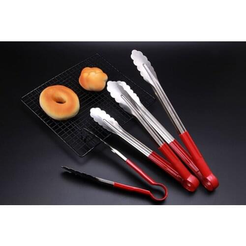 1PC BQ Tongs Silicone Cover Handle Kitchen Tongs Lock Design Barbecue Clip Clamp Stainless steel Food Tongs PM 009