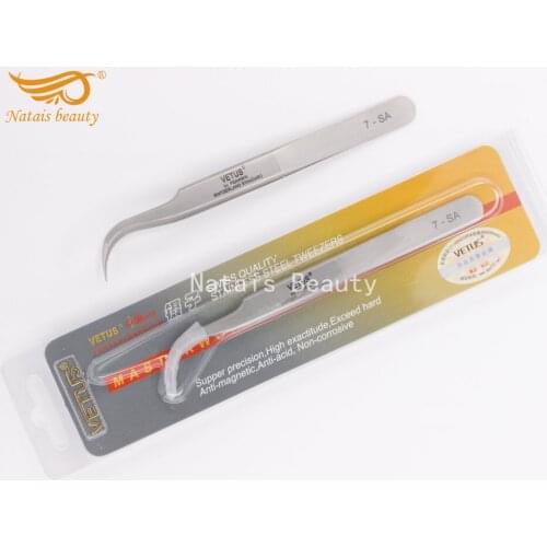 10pcs/lot Vetus 7-SA Stainless Steel Tweezers Eyelash Extension Tweezers Especially for 3D 6D Volume Lashes