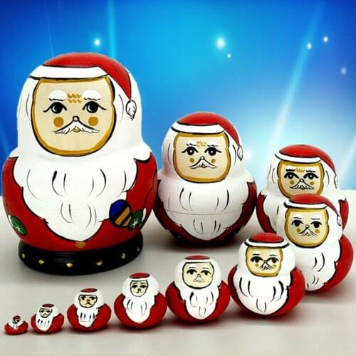 2020 Matryoshka Doll Santa Claus Wooden Russian Nesting Dolls Matryoshka Christmas Gift Hand Painted Toys Home Decoration
