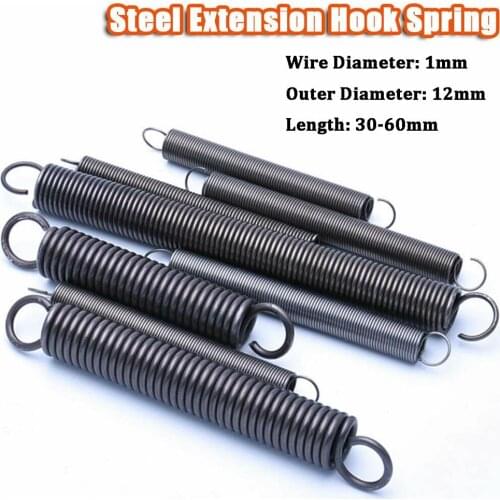 5Pcs Tension Spring With Hooks Steel Wire Diameter 1mm Small Extension Spring Outer Diameter 12mm Length 30-60mm
