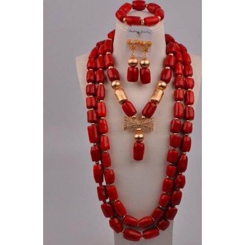White/Orange/Red African Wedding Coral Beads Nigerian Jewelry Set Women Bridal Jewelry Sets 02-04-F2