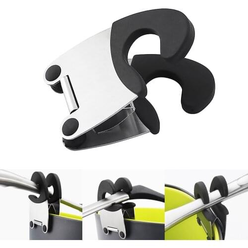Stainless Steel Pot Side Clips Anti-scalding Spoon Holder Silicone Grip Pot Clip Kitchen Gadgets Black/Gray/Red Dropship