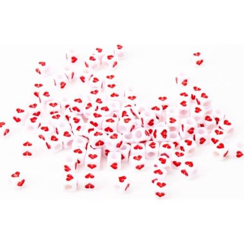 New Hot White Red Heart Cube Shape Acrylic Spacer Loose Beads For Jewelry Making DIY 7mm 6mm 50pcs KL143-RH