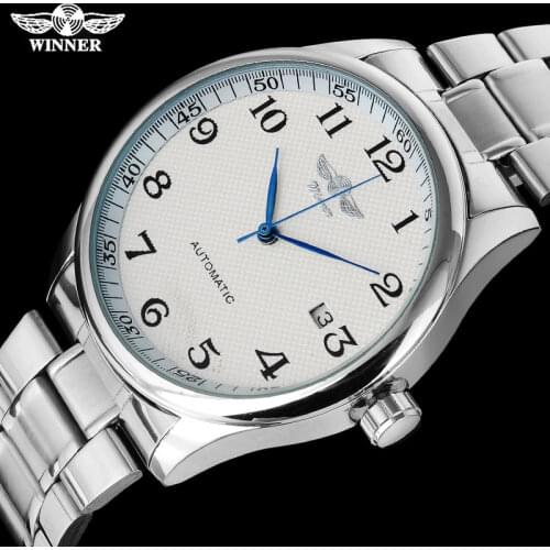 WINNER fashion casual men machanical watches stainless steel band silver case luxury automatic wristwatches relogio masculino