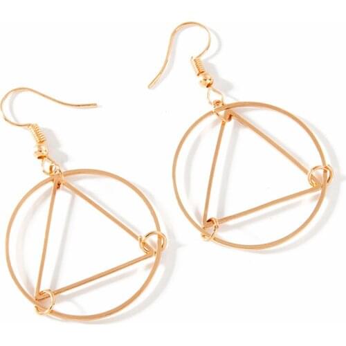 European And American Foreign Trade Minimalist Hollow Triangle Earrings, Circle Geometric Modeling Wild Earrings Female Jewelry