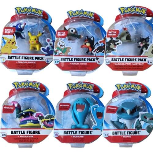 Pokemon wct figures pikachu popplio litten rowlet alolan rattata sandygast muk wobbuffet metang anime model toys child gift
