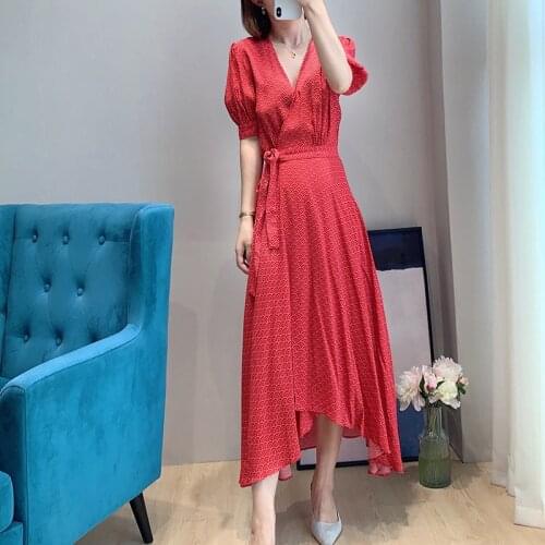 French Romantaic Elegant Irregular Length V Neck Wrap Midi Dress Size 0-3