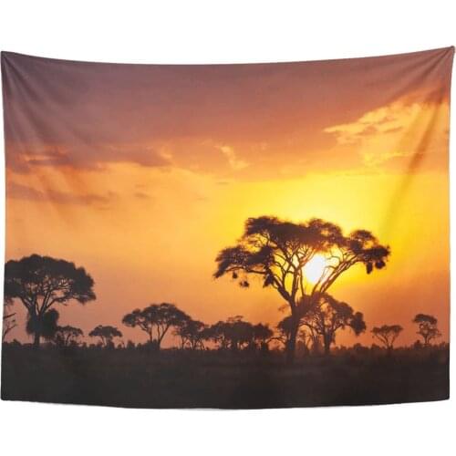 Tapestry Landscape Typical African Sunset with Acacia Trees in Masai Mara Kenya Safari Savanna Tapestries Wall Hanging