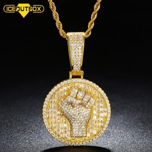 ICEOUTBOX AAA Cubic Zirconia Round Hand Pendant Delicate Fist Crystal Come On Gesture Pendants With Big Bail Trend Jewelry Gifts
