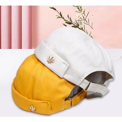 Men Women Skullcap Sailor Cap Leaf Rivet Embroidery Warm Rolled Cuff Bucket Cap Brimless Hat Solid Color Adjustable Hats