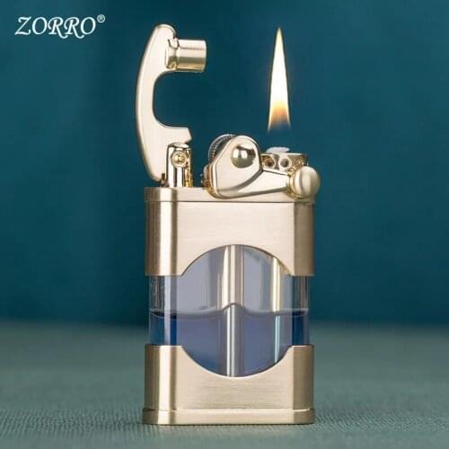 Zorro new kerosene lighter, visible transparent oil bin, personalized creativity, windproof rocker arm ignition (no oil)