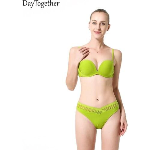 Summer Womens Swimsuit Bikini There Are Chest Pads And Underwire Solid Color Green Black Sexy set women 2 pieces Swimwear