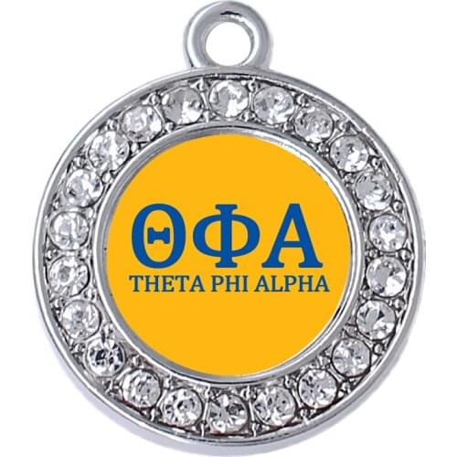 Fashion round metal THETA PHI ALPHA label charm sorority society symbol transparent mirror pendant
