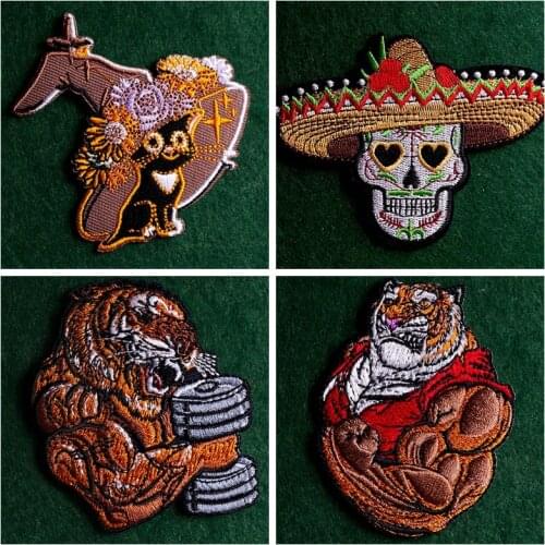 2pcs/lot Animals Tiger Patches Embroidery Patch Iron on Patches for Clothing Punk Heart Custom Sticker Patch on Clothes Badge