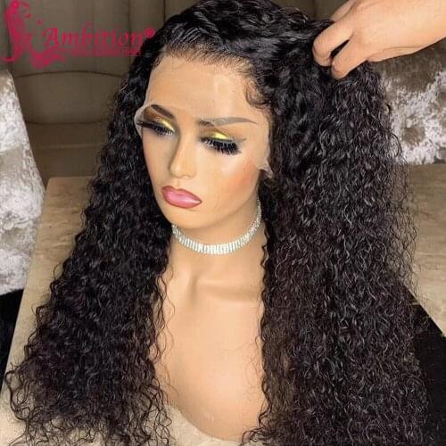 Ambition #1b Unprocessed Human Hair Wigs Curly Lace Front Wigs 13x4 Lace Frontal Wig Full Curly Bleached Knots Wigs