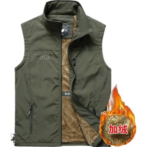 Outdoor Fleece Waistcoat Casual Mens Multipockets Vest Hiking Fishing Sleeveless Jacket for Teamwork Customized Print M-5XL