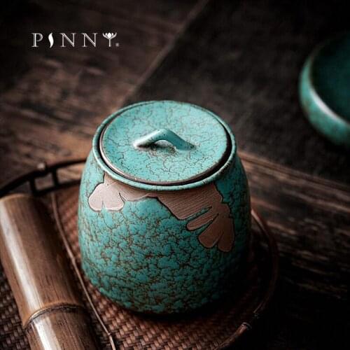 PINNY 250ML Ceramic ReliefTurquoise Glaze Tea Jars Chinese Kung Fu Tea Accessories Green Tea Storage Jars Storage Containers