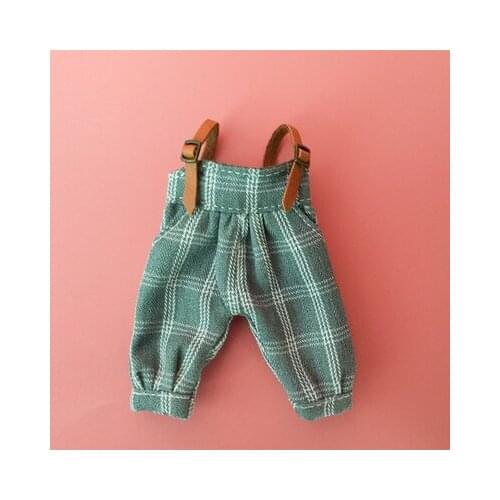 OB11 doll dress size and BJD doll 1/12 size GSC Fashion Versatile stripe high waist overalls in yellow gray blue green color