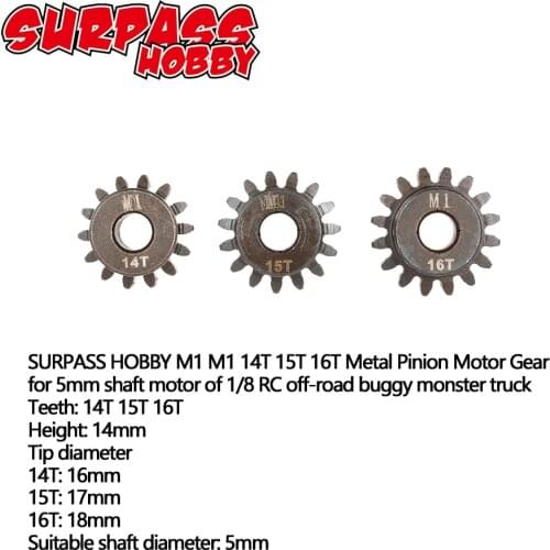 SURPASSHOBBY M1 14T 15T 16T Pinion Motor Gear for 1/8 RC Buggy Car Monster Truck