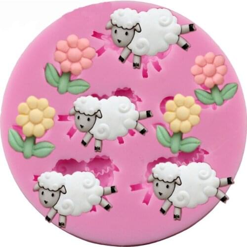 Sheep Flower Silicone Mold Animals Cupcake Topper Fondant Cake Decorating Tools Chocolate Gumpaste Polymer Candy Clay Moulds