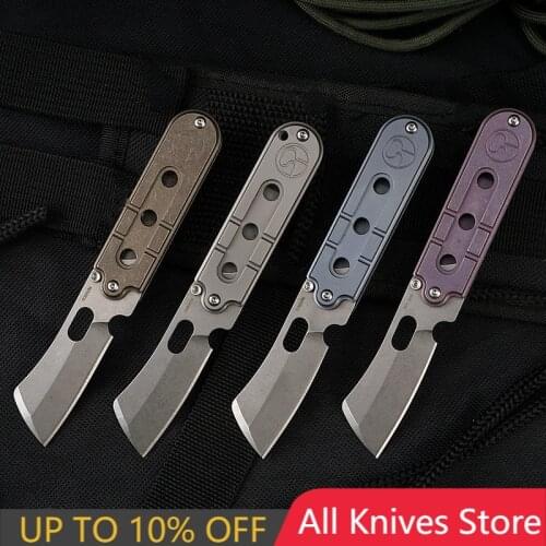Serge Knife S35VN Blade Titanium Alloy Handle Flipper Knife Stone Wash Keychain Knife Camping Survival Folding Outdoor Tool Pea