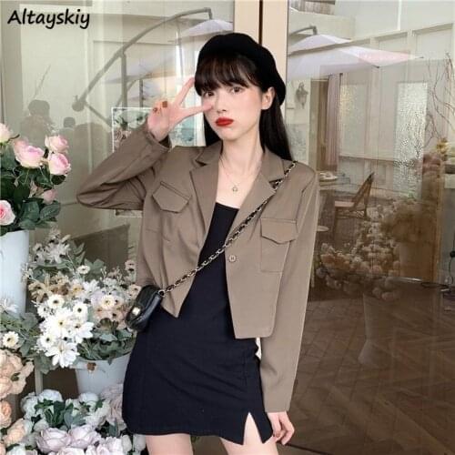 Crop Blazers Women Single Button Long Sleeve Streetwear Stylish Fashion Tender Girls Mujer All-match Outwear Loose Female Chic