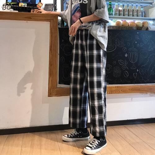 Pants Women Plaid Loose High Waist Plus Size S-3XL Pockets Casual Fashion Ulzzang Chic Students Streetwear Cool Girls Stylish BF